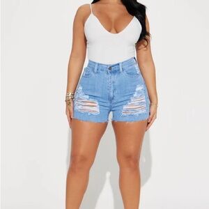 Fashion Nova Light Blue Ripped Jean Shorts